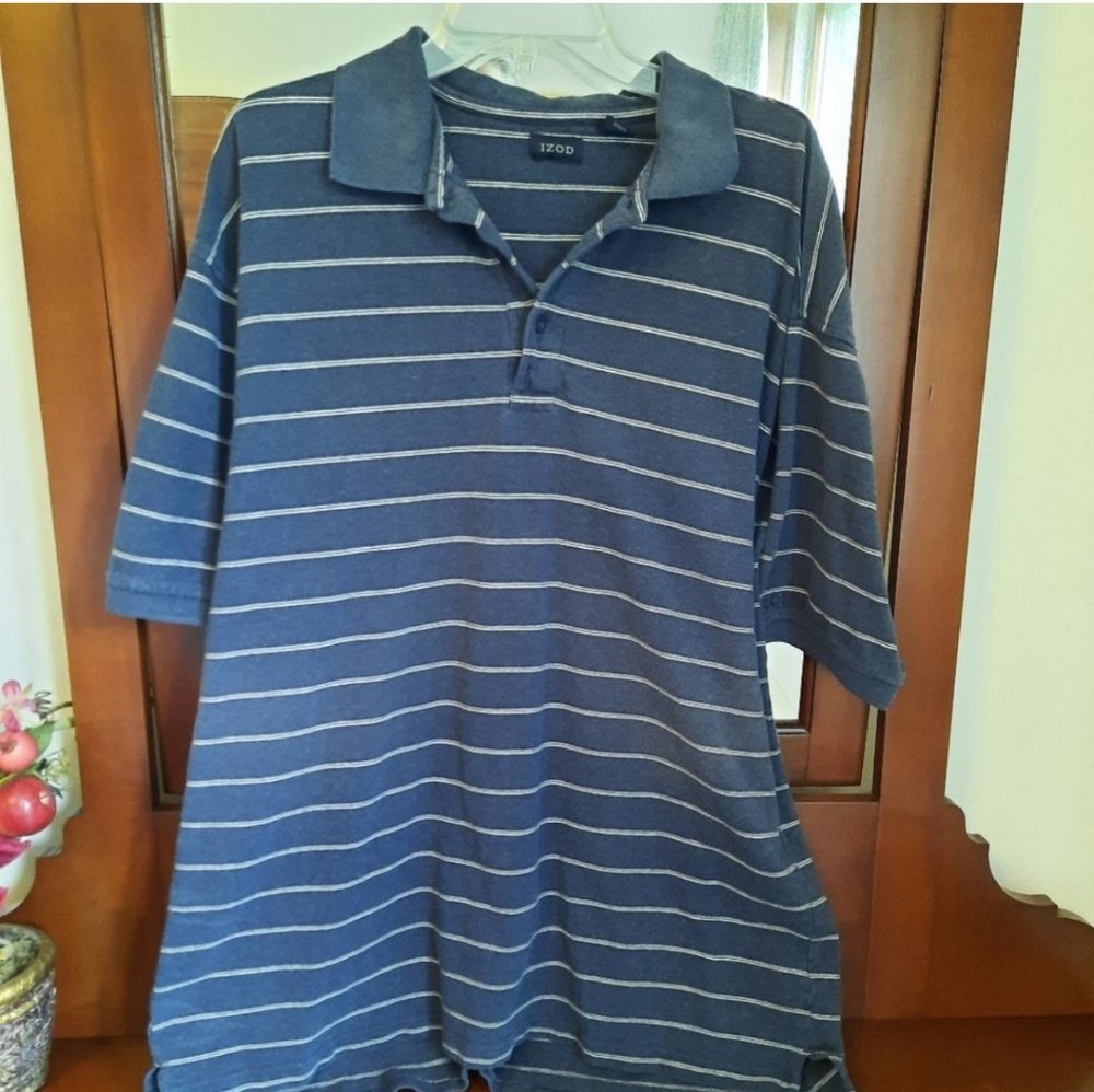 Izod Blue Striped Polo Shirt XLT